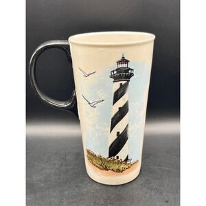 Cypress Home Coffee Mug‎ Tall Beige Lighthouse 7" Coastal Nautical 16oz